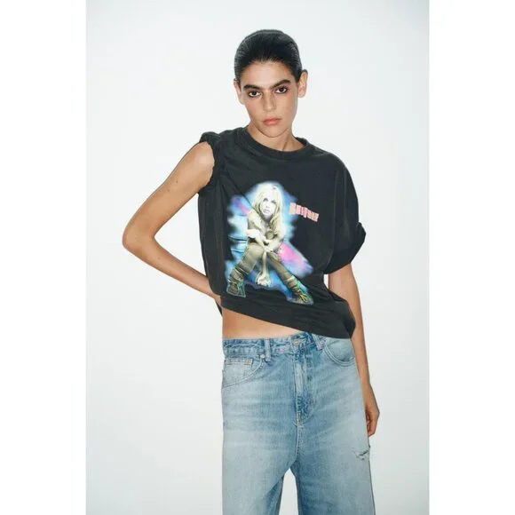 ZARA Britney Spears Tour Washed Effect Short Sleeve T-Shirt Women's Size Small S - Picture 13 of 16